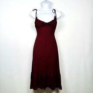 Women's Reformation Embry Maroon Peasant Style Tie Shoulder Midi Dress Size 0